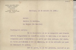 [Carta] 1935 oct. 16, Santiago, [Chile] [a] Emelina de Barraza, La Serena, [Chile]