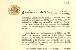 [Tarjeta] 1954 oct. 22, Santiago, [Chile] [a] Gabriela Mistral