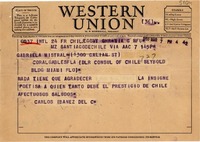 [Telegrama] 1953 mar. 7, Santiago, Chile [a] Gabriela Mistral, Miami, [EE.UU.]