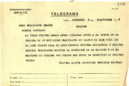 [Telegrama] 1954 sept. 6, Chañaral [a] Presidente Ibañez, Santiago
