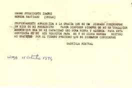 [Telegrama] 1954 oct. 11, Lima [a] Presidente Ibañez, Santiago, Chile