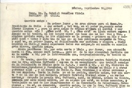 [Carta] 1946 sept. 30, México [a] Gabriel González Videla, Santiago