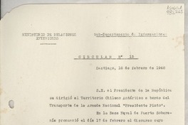 Circular N° 15, 1948 feb. 18, Santiago, [Chile] [a] Los Señores Jefes de Misión y Cónsules de Chile