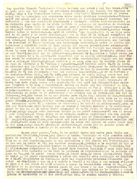 [Carta] [a] Muy querido Eduardo Frei