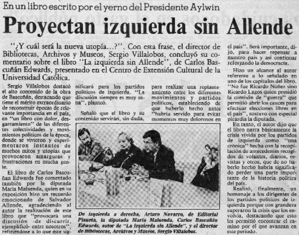 Proyectan izquierda sin Allende