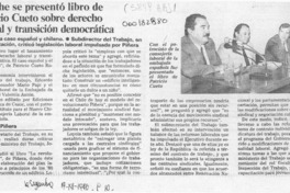 Anoche se presentó libro de Patricio Cueto sobre derecho laboral y transición democrática  [artículo].