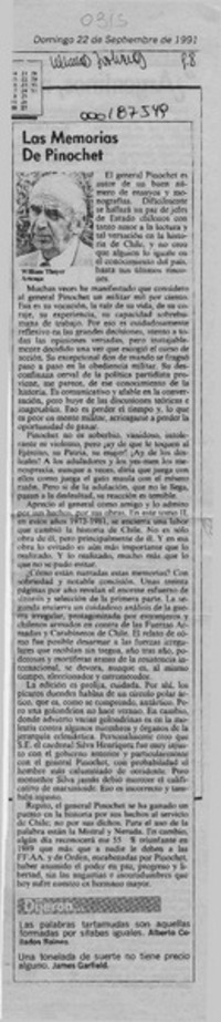 Las memorias de Pinochet  [artículo] William Thayer Arteaga.