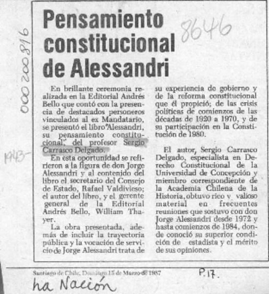 Pensamiento constitucional de Alessandri  [artículo].
