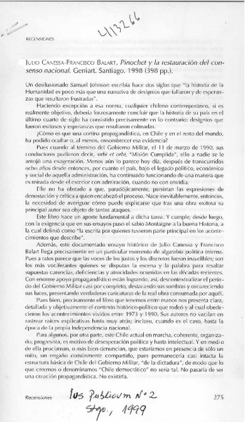 Pinochet y la restauración del consenso nacional  [artículo] Hermógenes Pérez de Arce Ibieta