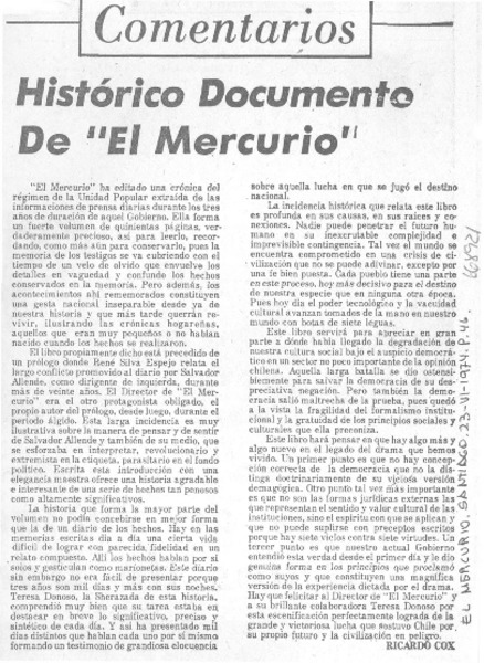 Histórico documento de "El Mercurio"