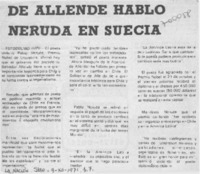 De Allende habló Neruda en Suecia.