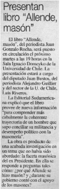 Presentan libro "Allende masón"