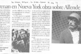 Estrenan en Nueva York obra sobre Allende