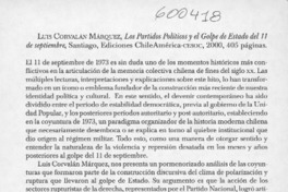 Los partidos políticos y el golpe de estado del 11 de septiembre  [artículo] Claudio Javier Barrientos