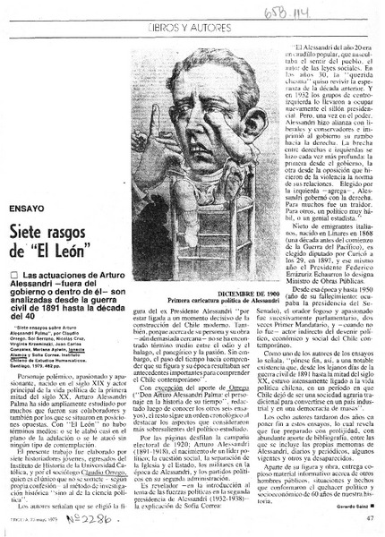 Siete rasgos de "El León"  [artículo] Gerardo Sáinz.