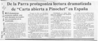 De la Parra protagoniza lectura dramatizada de "Carta abierta a Pinochet" en España  [artículo].