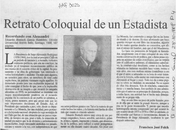 Retrato coloquial de un estadista  [artículo] Francisco José Folch.
