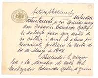[Tarjeta] 1949 mar. 15, Santiago, Chile [a] Joaquín Edwards Bello