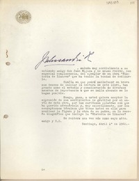 [Carta] 1960 abril 1, Santiago, Chile [a] Juan Mujica, Arequipa, Perú