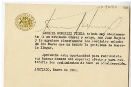 [Tarjeta] 1951 enero , Santiago, Chile [a] Juan Mujica de la Fuente, Bilbao