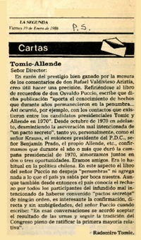Tomic-Allende  [artículo] Radomiro Tomic.