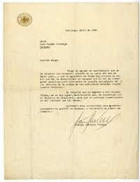 [Carta] 1948 abril, Santiago, Chile [a] Juan Guzmán Cruchaga  [manuscrito] Gabriel González Videla.