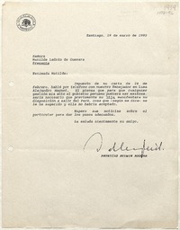 [Carta] 1993 marzo 1, Santiago, Chile [a] Matilde Ladrón de Guevara  [manuscrito] Patricio Aylwin Azócar.