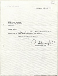 [Carta] 1994 junio 17, Santiago, Chile [a] Matilde Ladrón de Guevara  [manuscrito] Patricio Aylwin Azócar.