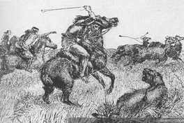 Indios cazando guanacos. En primer plano, un puma, hacia 1830