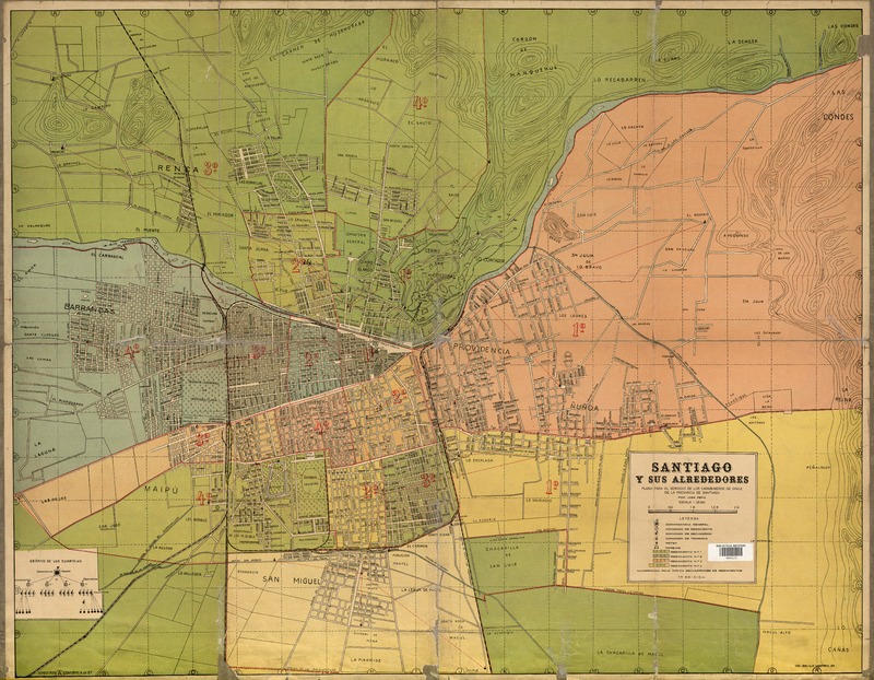 Santiago y sus alrededores plano para el servicio de los Carabineros de Chile de la Provincia de Santiago [material cartográfico] : José Peña.