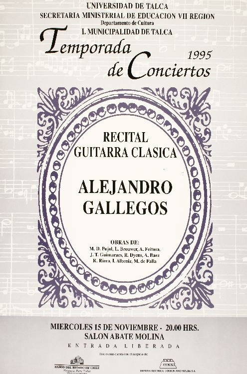 Temporada de conciertos 1995 recital guitarra clásica Alejandro Gallegos.