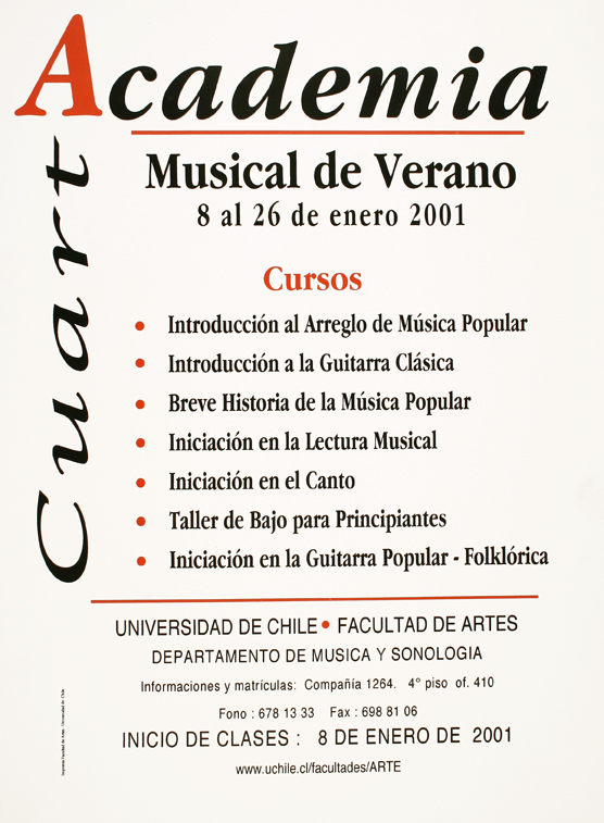 Cuarta Academia Musical de Verano 8 al 26 de enero de 2001.