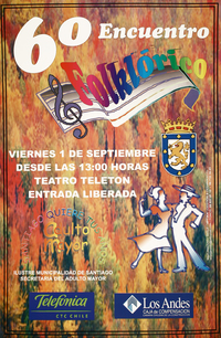 6° encuentro folklórico viernes 1 de septiembre desde las 13:00 horas : Teatro Teletón : entrada liberada.