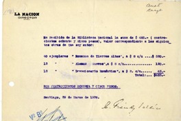 [Recibo] 1939 marzo 29, Santiago, Chile [a] Biblioteca Nacional de Chile  [manuscrito] Carlos Préndez Saldías.