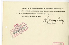 Recibo para Nicanor Parra por "Cancionero Sin Nombre", 7 de junio de 1939