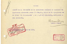 Recibo para Manuel Rojas por "El Delincuente", 8 de mayo de 1939