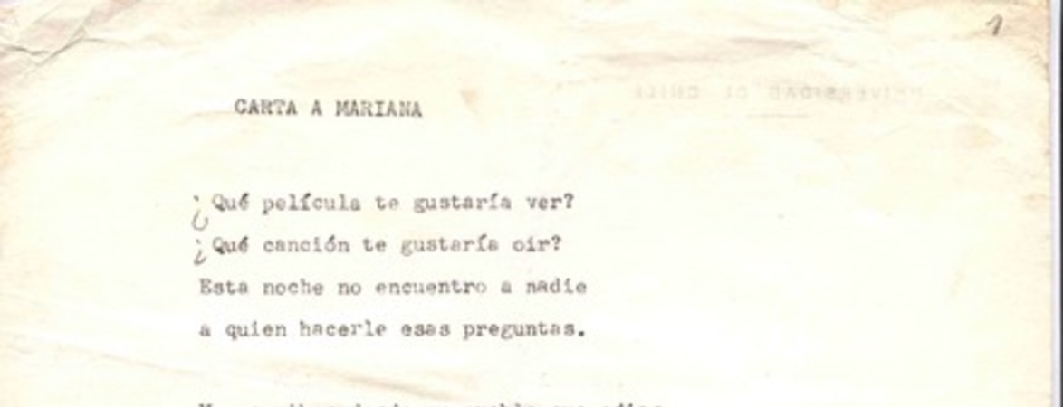 Carta a Mariana  <manuscrito> Jorge Teillier.