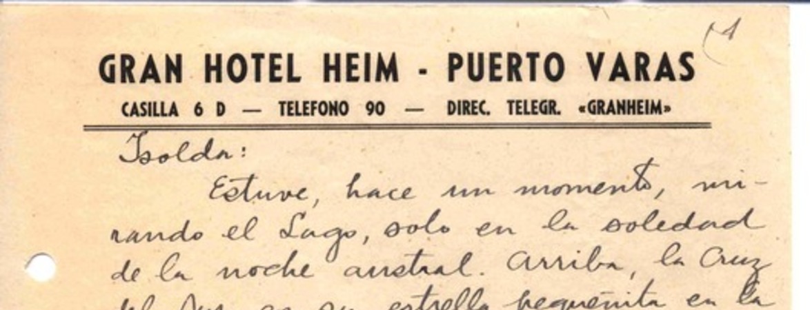 [Carta], 1945 ene. 19 Puerto Varas, Chile <a> Isolda Pradel  [manuscrito] Oscar Castro.