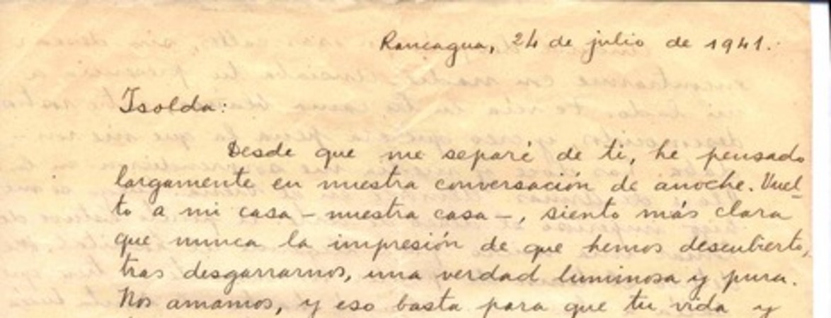 [Carta], 1941 jul. 24 Rancagua, Chile <a> Isolda Pradel  [manuscrito] Oscar Castro.