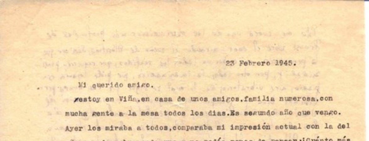 [Carta], 1945 feb. 23 Viña del Mar, Chile <a> Oscar Castro  [manuscrito] Alone.