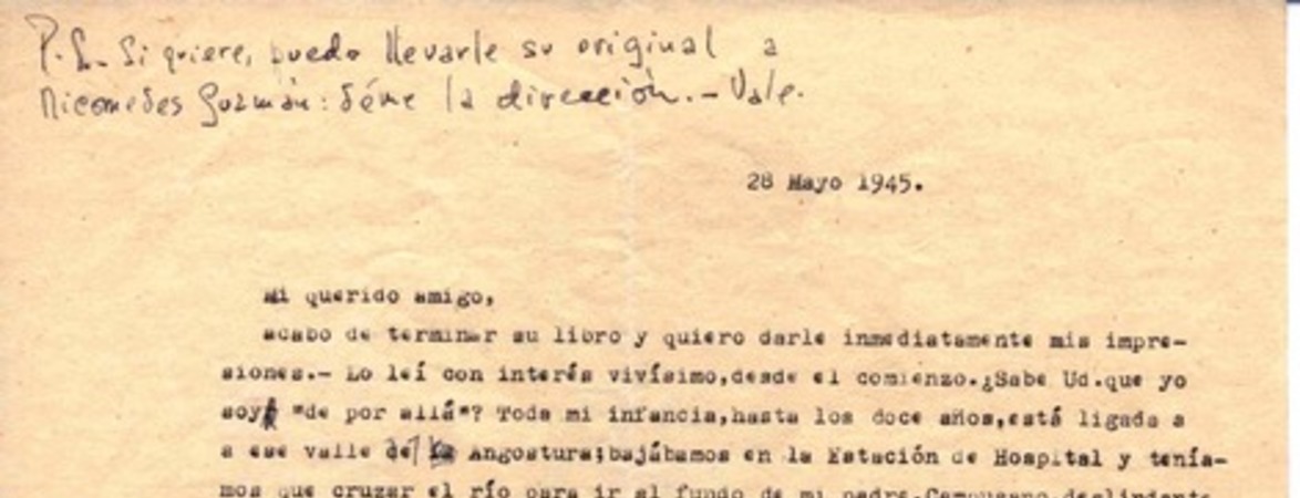 [Carta], 1945 mayo 28 [Santiago?], Chile <a> Oscar Castro