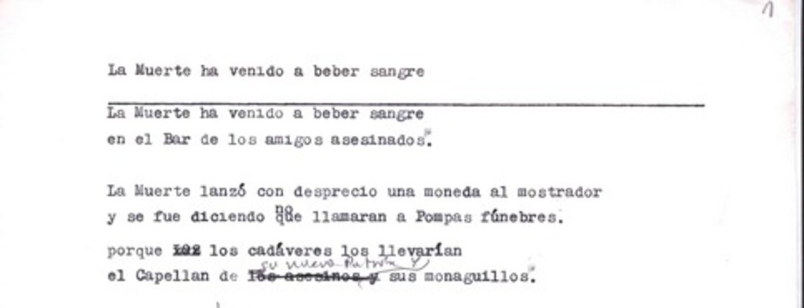 La muerte ha venido a beber sangre  [manuscrito] Jorge Teillier.