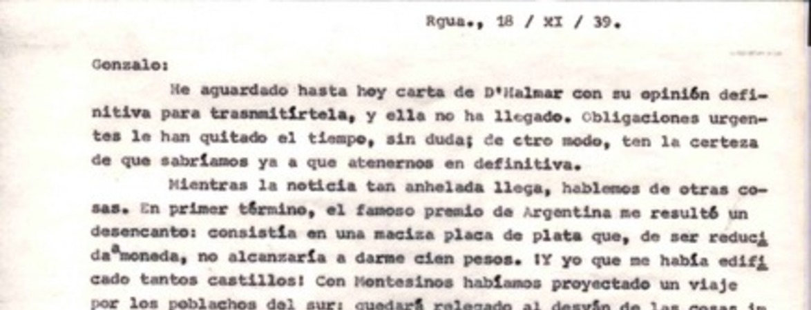 [Carta], 1939 nov. 18 Rancagua, Chile <a> Gonzálo Drago