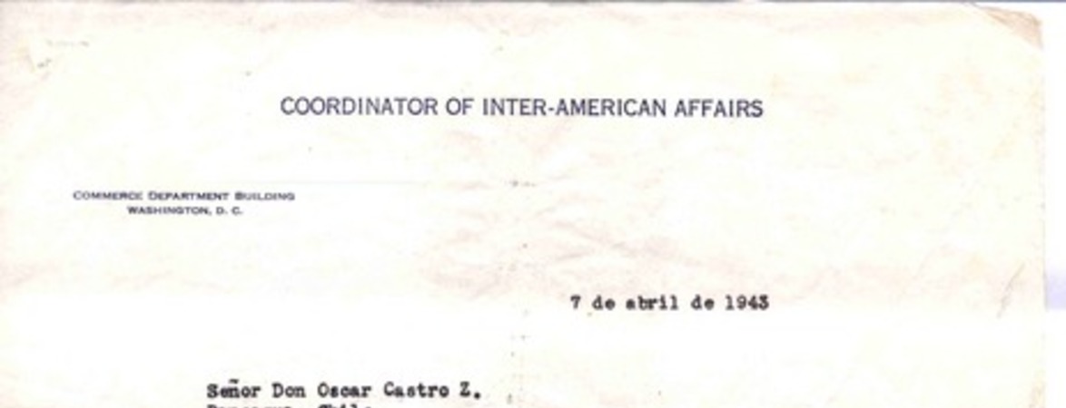 [Carta], 1943 abr.7 [Washington, Estados Unidos a] Oscar Castro  [manuscrito] Dudley Fitts.