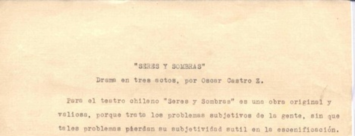 Seres y sombras : drama en tres actos :