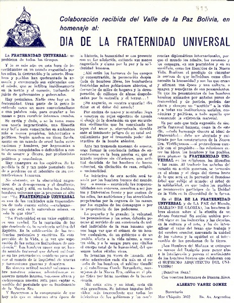 Imagen del objeto patrimonial: Día de la fraternidad universal Alberto Yáñez Gómez.