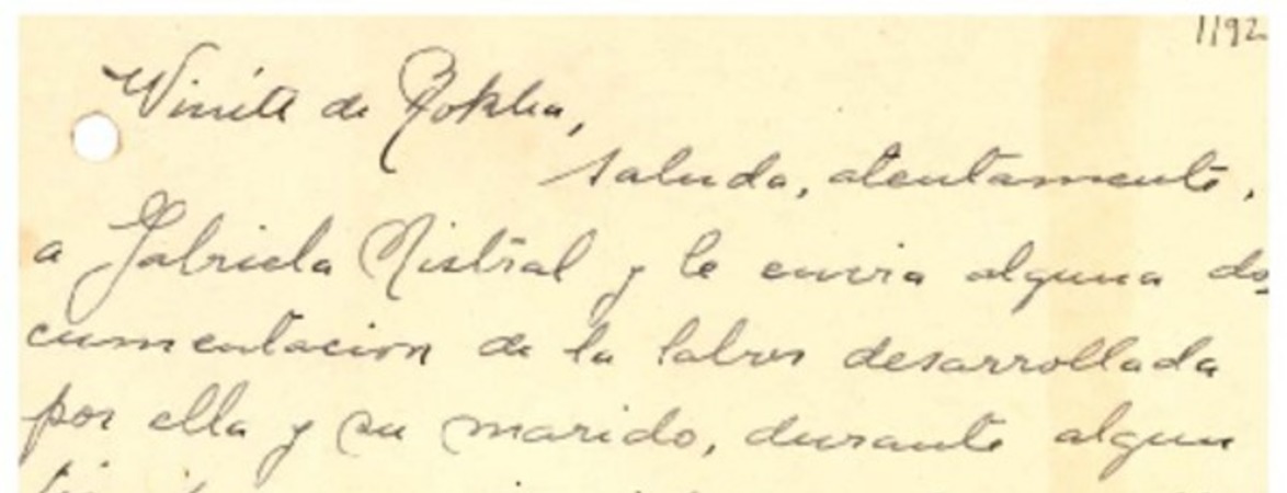 [Tarjeta] 1942 sept. 1, Santiago, Chile [a] Gabriela Mistral