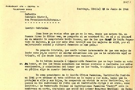 [Carta] 1946 jun. 23, Santiago, Chile [a] Gabriela Mistral, San Francisco, California, [EE.UU.]