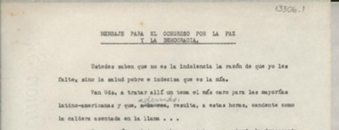 Mensaje para el Congreso por la Paz y la Democracia