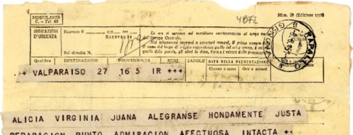 [Telegrama] 1951 ago. 6, Valparaíso [a] Gabriela Mistral, Rapallo